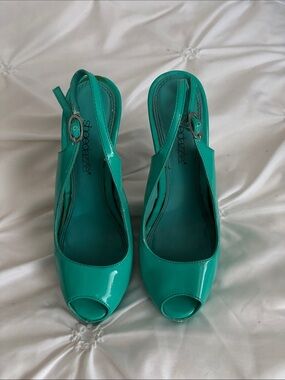 SHOE DAZZLE - Teal Peep-Toe Slingbacks